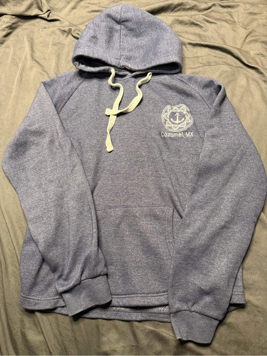 Exist Other - Exist Heather Navy Anchor Hooded Sweatshirt with Cream Drawstrings